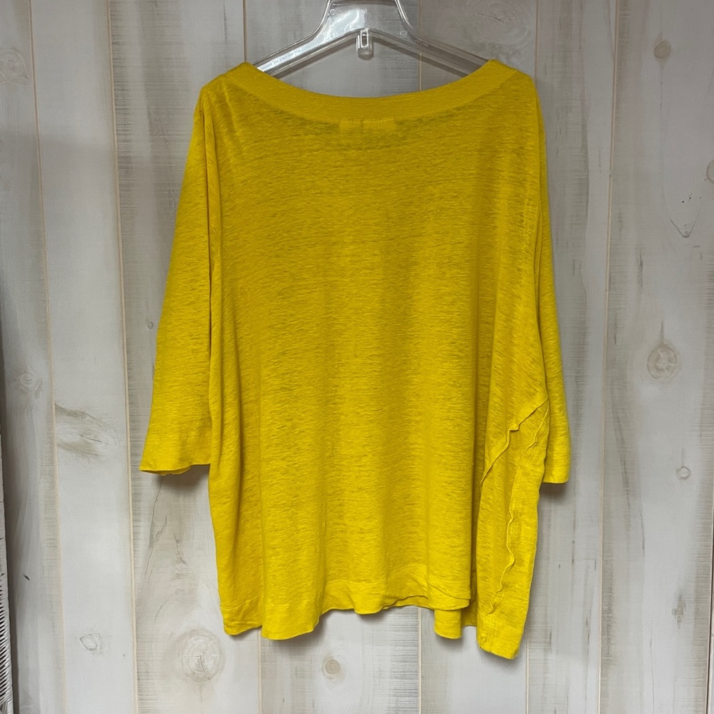 Sigrid Olsen Yellow Linen 3/4 Sleeve Top Sz 1X - Picture 4 of 4